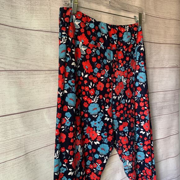 LuLaRoe Blue and Red Floral Leggings Size TC2 - Picture 11 of 16